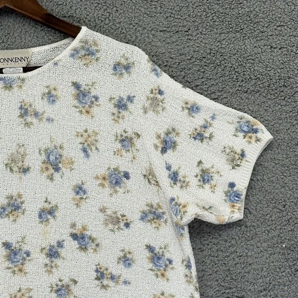 Donnkenny Classics Top Women L White Floral Knit Textured Made in USA i48 - Picture 2 of 14